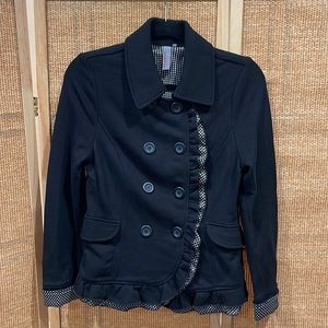 Double Breasted jacket with ruffle trim- size medium